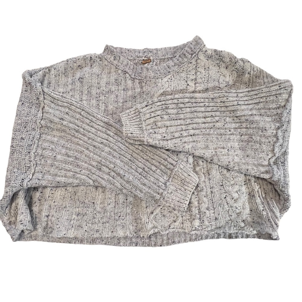 Free People On Your Side Cropped Cable Knit boxy slouchy  Crew Neck Sweater L - Picture 9 of 15